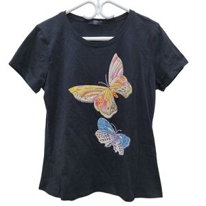 2/$20 Anna Sui Butterfly Black Bling T-shirt Tee Top 100% Cotton
